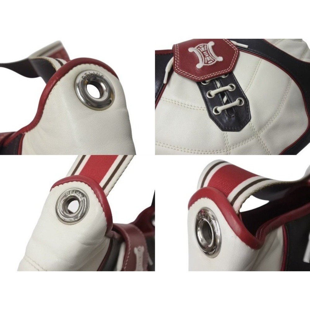 CELINE One Shoulder Hobo Bag World Cup Commemorative Leather White Brown Red - Picture 4 of 9
